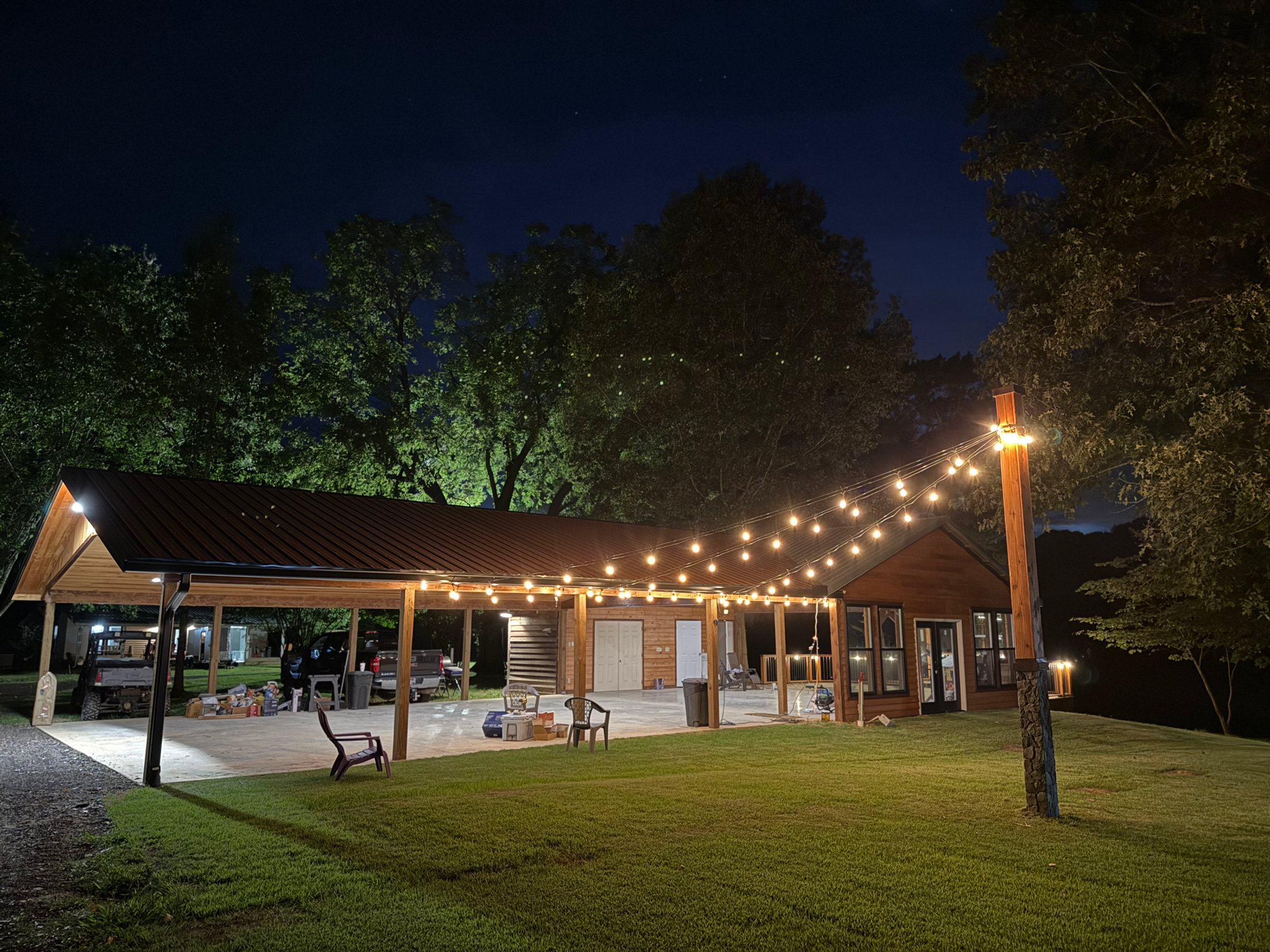 The Pavilion under string lights at night