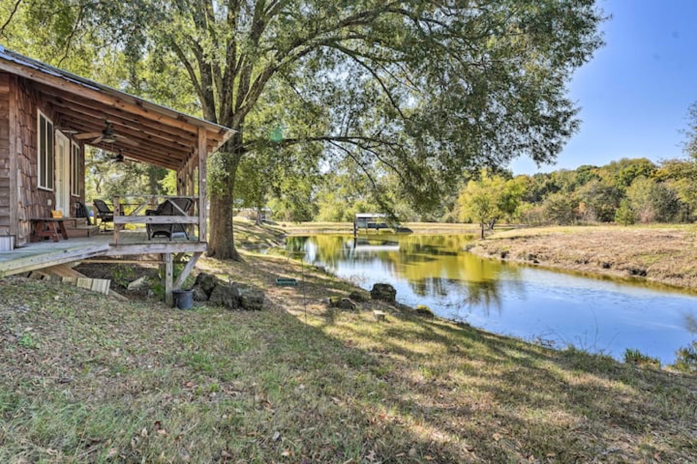 Cabin porch beside the pond